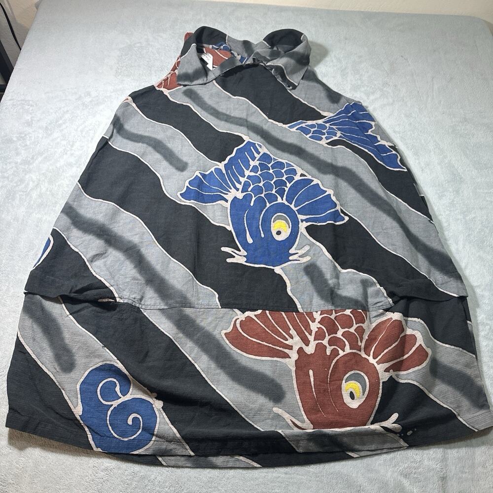 Y2K 2000s Mao Mam Tunic Top Small Indian Aztec Native Ikat Cat Fish Artisan 90s